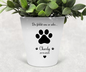 zauberhafter Blumentopf Pfote Trauer Hund Katze, Geschenk, Abschied, Urne Mitbringsel....von Lüttentüddel®